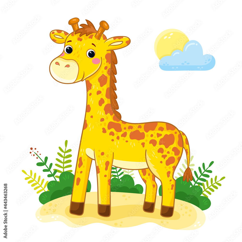 Fototapeta premium Cute giraffe in cartoon style. African animal vector illustration.