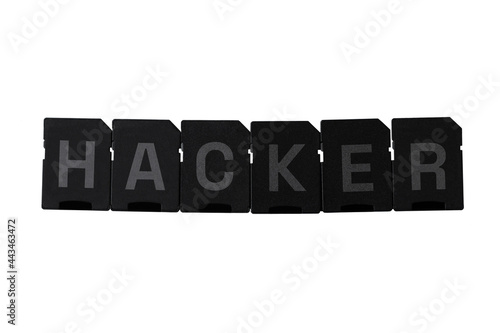 Fényképezés Hacker inscription on flash drives or card readers isolate on white background