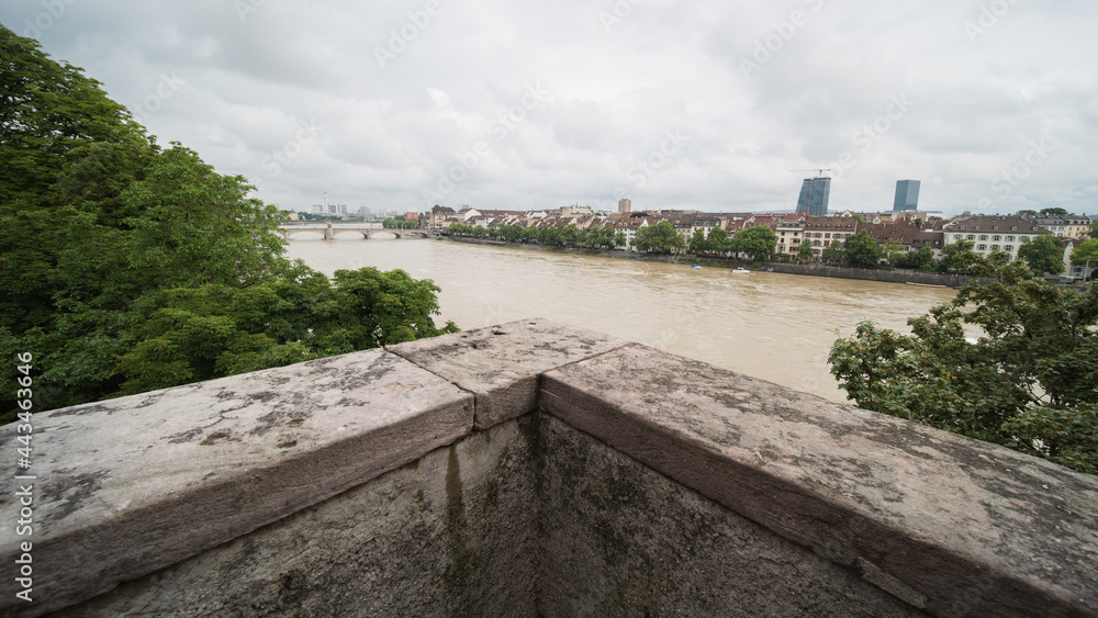 
City view of Basel in Switzerland on a cloudy summer day
