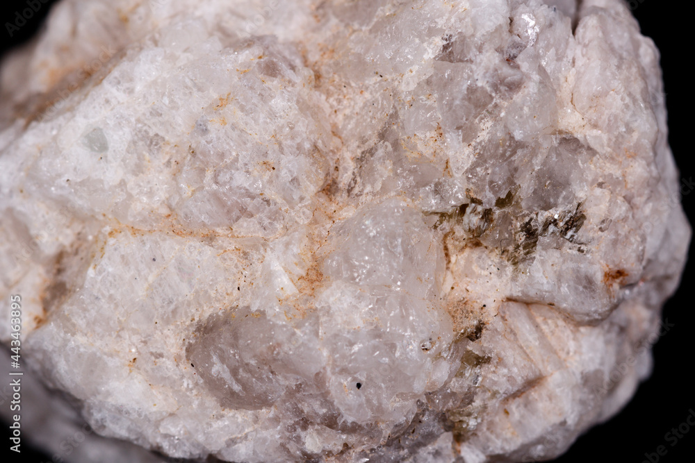 Macro mineral stone Albit on black background Macro mineral stone Albit on black background