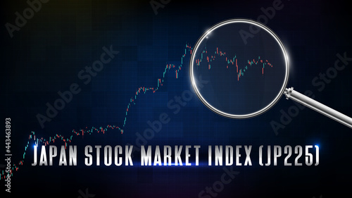 abstract background of Japan Stock Market Index with magnifying glass and indicator technical analysis graph