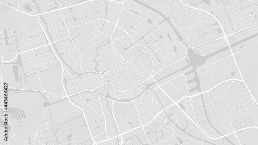 White and light grey Groningen City area vector background map, streets and water cartography illustration.