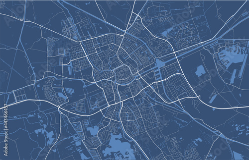 Detailed map of Groningen city, linear print map. Cityscape panorama.