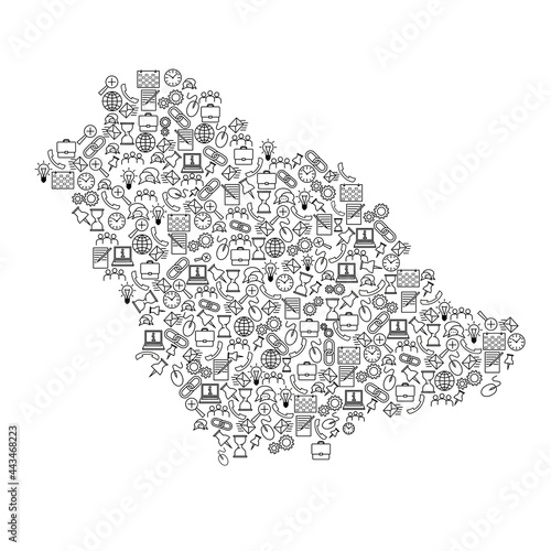 Saudi Arabia map from black pattern set icons of SEO analysis concept or development, business. Vector illustration.