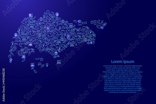 Singapore map from blue and glowing stars icons pattern set of SEO analysis concept or development, business. Vector illustration.