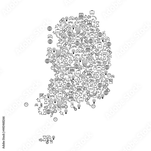 South Korea map from black pattern set icons of SEO analysis concept or development, business. Vector illustration.