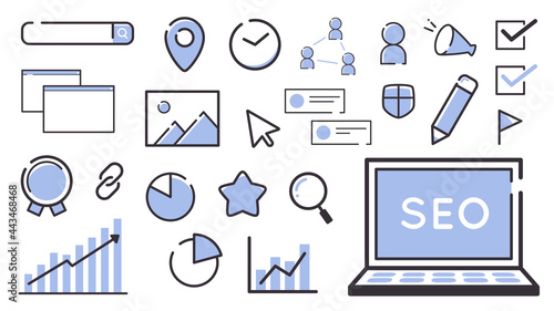 シンプルな線のアイコン素材セット_SEO_IT_デジタル