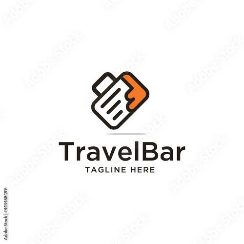 Abstract travel bag and beer Logo. Black and yellow color isolated on White Background. Usable for Traveling and Branding Logos. Flat Vector Logo Design Template Element.