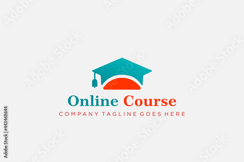 Digital School Logo Design Stock Vectors , Education logo concept student hat in blue color