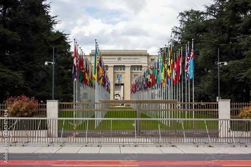 GENEVA, SWITZERLAND - 3 MAY 2016: The Palace of Nations, headquarters of the United Nations in Geneva, Switzerland. The UN was established in Geneva in 1947 & this is the second largest UN office. photo
