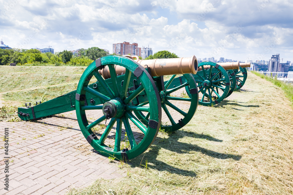 Old cannons in Kyiv fortress, a complex of Russian fortifications in Ukrainian capital built over the span of 17-19th centuries.