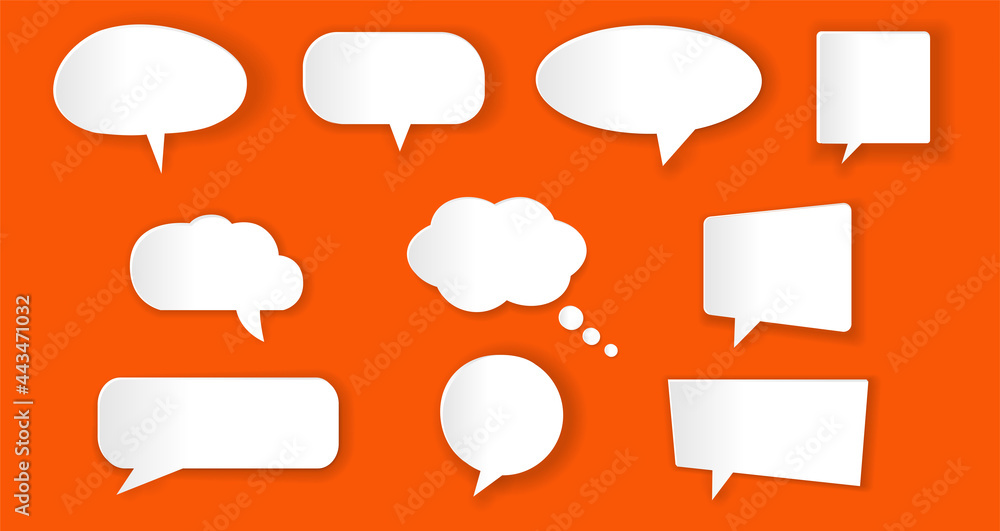 Sticker speech bubbles with shadow in the style of paper cut. Vector illustration. Sticker speech bubbles with shadow in the style of paper cut. Vector illustration.