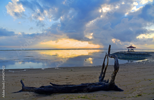 Sanur beach in Bali Indonesia in the morning during the sunrise