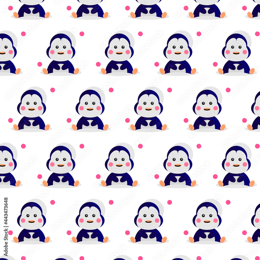 Cute seamless pattern little penguin design on white background