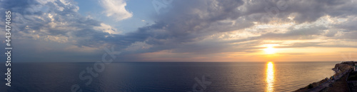 Ultra widescreen panorama of the skyline, sunrise sunset on the black sea
