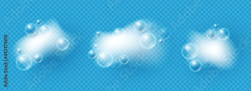 Lather. Bath foam soap with bubbles. Transparent element.