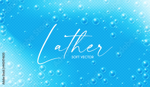 Lather. Bath foam soap with bubbles. Transparent element.