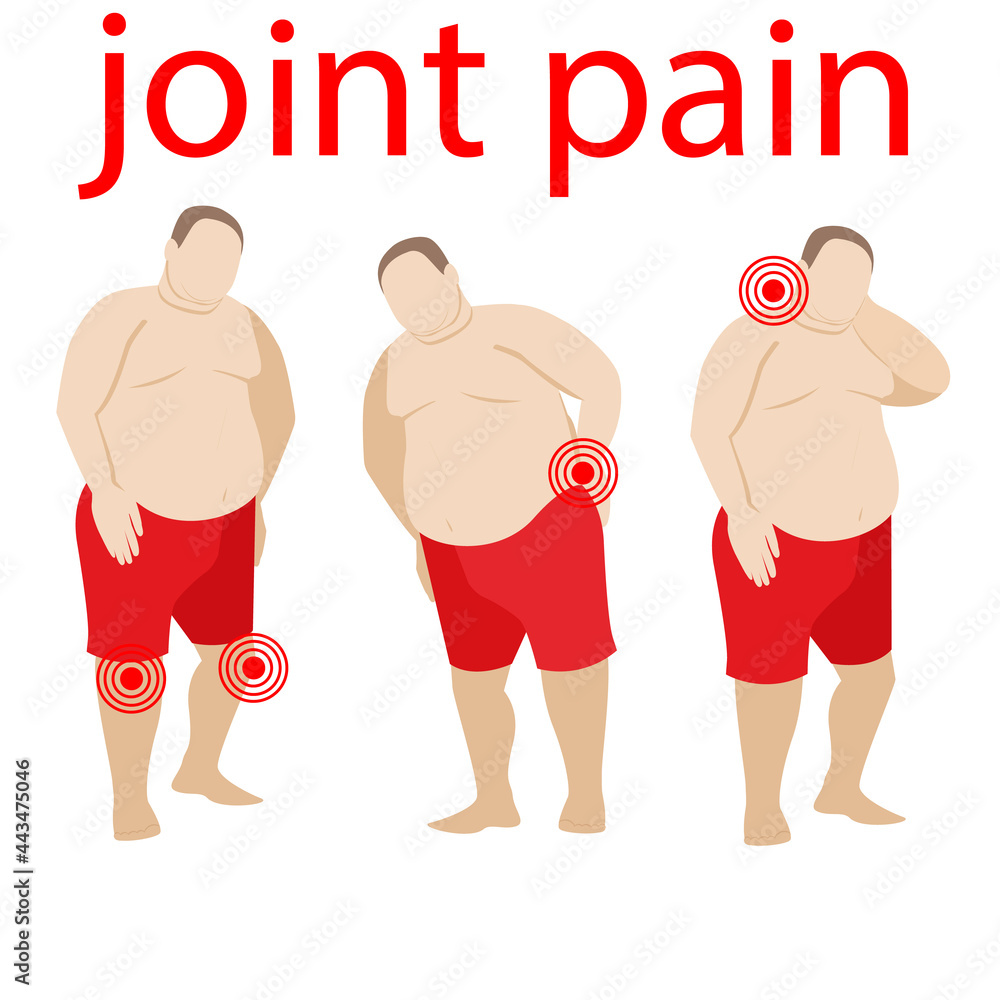 joint and spine pain concept. a fat obese man suffers from pain in the