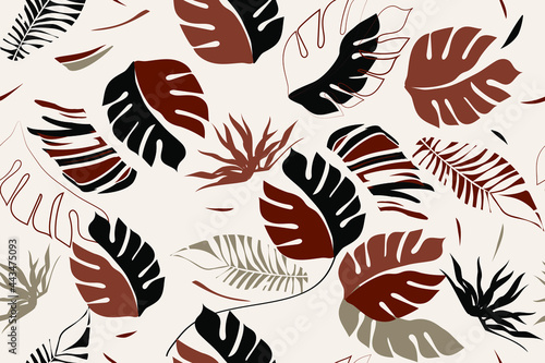 Leaves.Exotic jungle plants illustration pattern. Contemporary floral seamless pattern. Fashionable template for design. vector texture suitable for textiles, covers, wallpaper, fabric