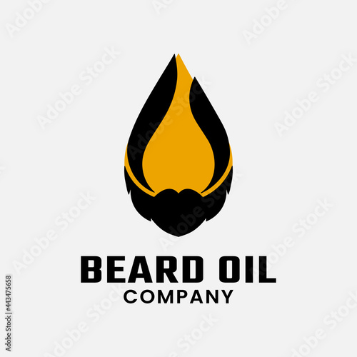 Beard and Oil Forms a Bearded Man's Head for Gentleman Guy Man Male Beard Mustache Business Brand Barbershop Salon Company in Simple Flat Hipster Retro Style Logo Design Template.