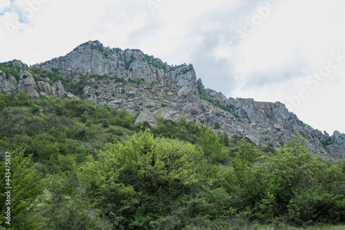 Rocks on the Mount Ai-Petri over the seaside town in Crimea.Beauty of nature. Pure ecology. Crimea mountains.