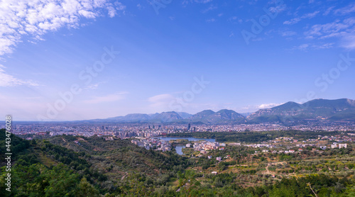 Tirana city beautiful view from hills in blue sky