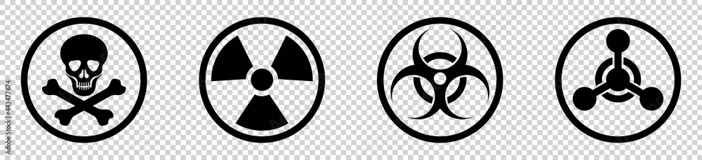 nuclear Radiation chemical biological icon set, Toxic sign, Biohazard symbol, Vector illustration - obrazy, fototapety, plakaty 