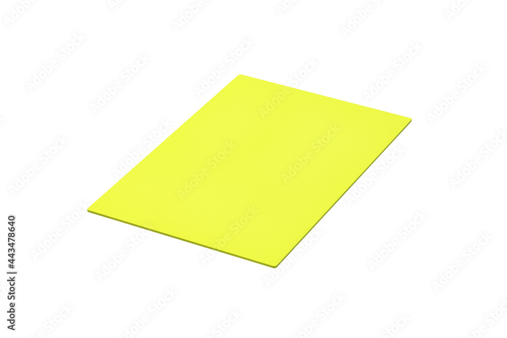 One yellow card for playing soccer isolated on white background. 3d render One yellow card for playing soccer isolated on white background. 3d render