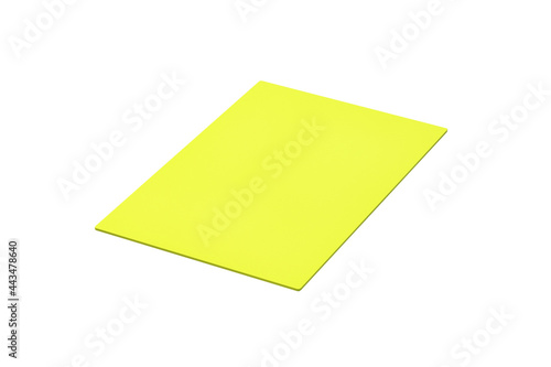 One yellow card for playing soccer isolated on white background. 3d render