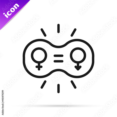 Black line Gender equality icon isolated on white background. Equal pay and opportunity business concept. Vector