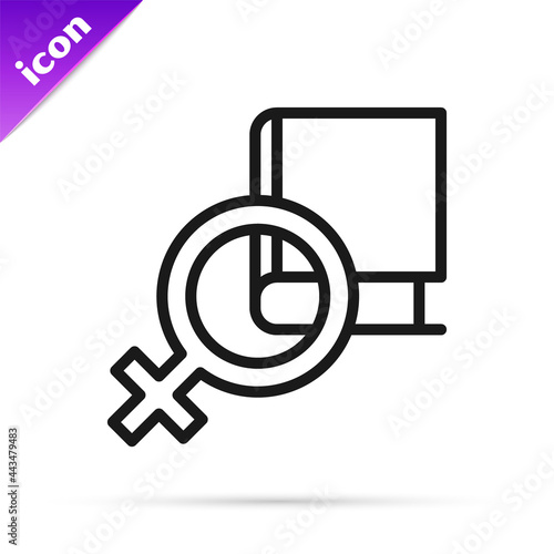 Black line Book about women icon isolated on white background. 8 March. International Happy Women Day. Vector