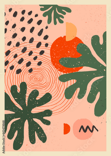 Abstract art minimalist posters set. Scandinavian abstract organic composition in peach pink colors for wall decoration. Vector hand-painted illustration