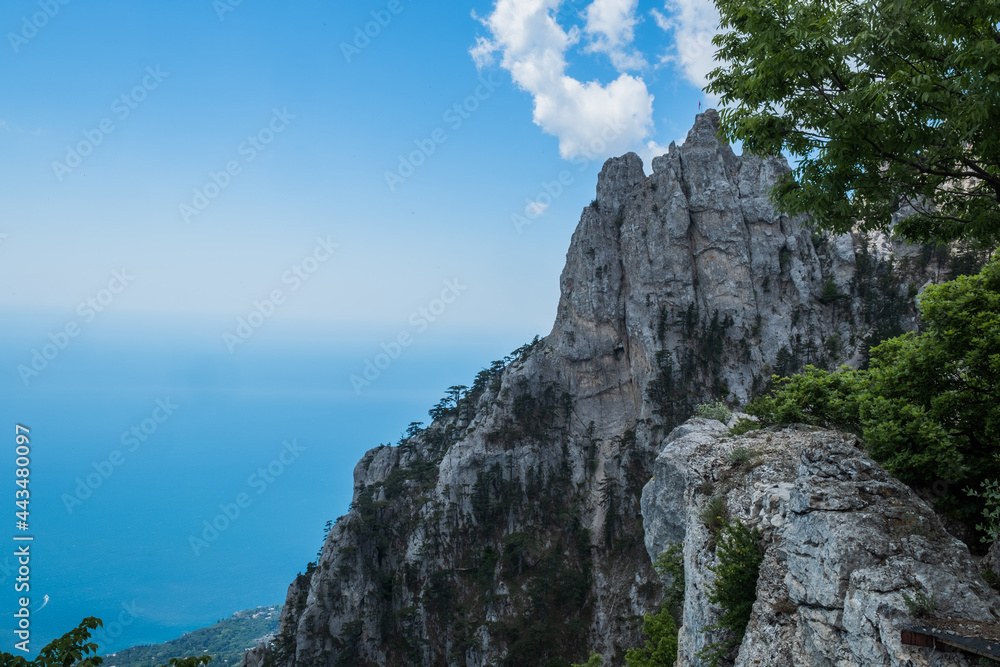 Rocks on the Mount Ai-Petri over the seaside town in Crimea.Beauty of nature. Pure ecology. Crimea mountains. 