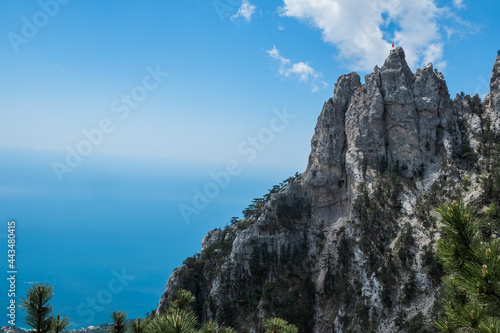 Rocks on the Mount Ai-Petri over the seaside town in Crimea.Beauty of nature. Pure ecology. Crimea mountains. 