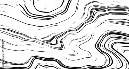 Swirled and curled stripes and brush strokes texture. Marble or acrylic atrwork imitation. Cool and swirly background. Abstract vector illustration. Black isolated on white. EPS10