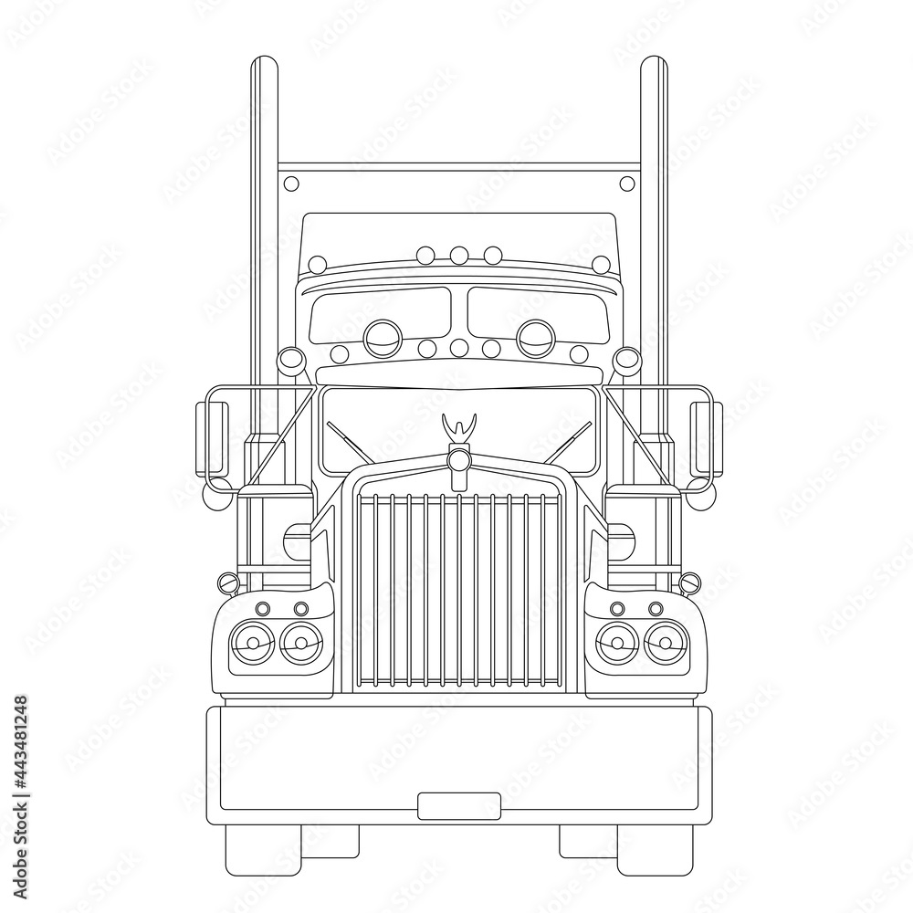 semi truck, front view, flat style, usa truck, lining Stock Vector