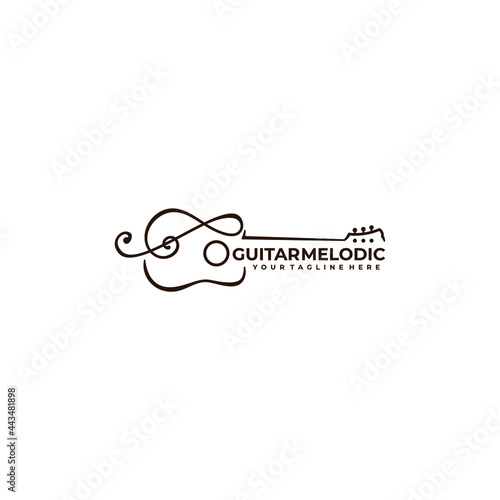 Vintage of Guitar Melodic Acoustic Line art Logo Design