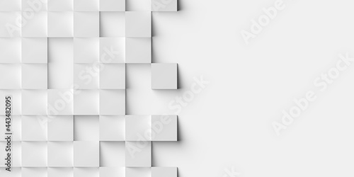 Random sloped and shifted white cube boxes block background wallpaper banner with copy space