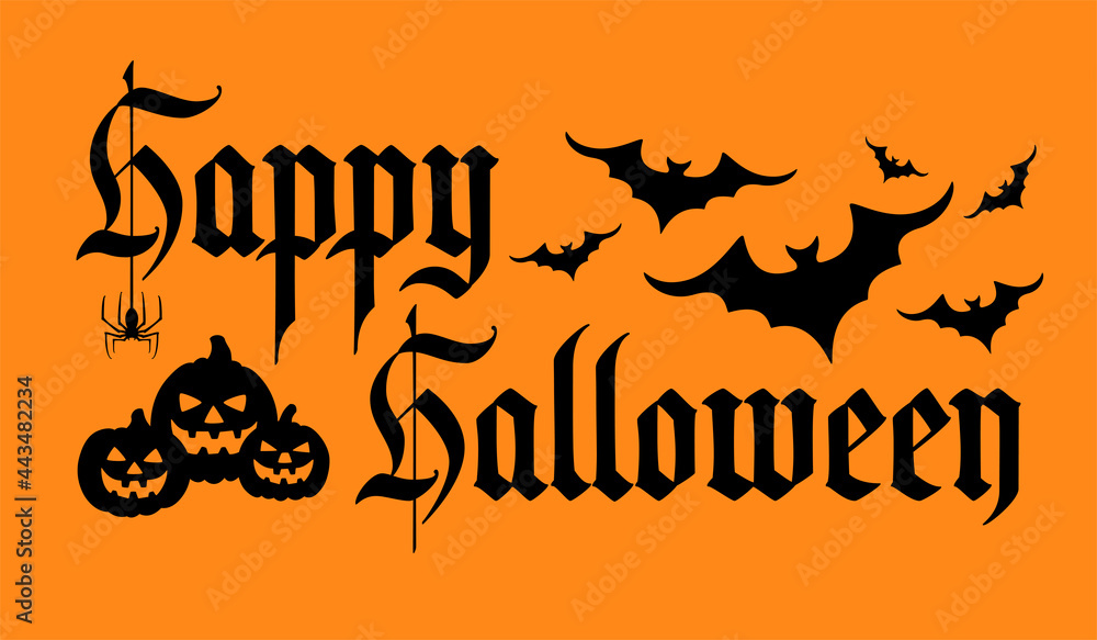Happy Halloween. Calligraphy text banner. Gothic inscription. Handwriting text. Happy Halloween. Calligraphy text banner. Gothic inscription. Handwriting text.