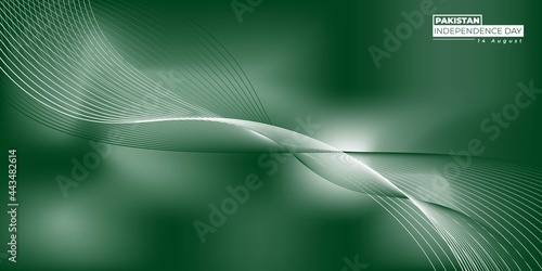 Pakistan Independence Day with green white abstract design.