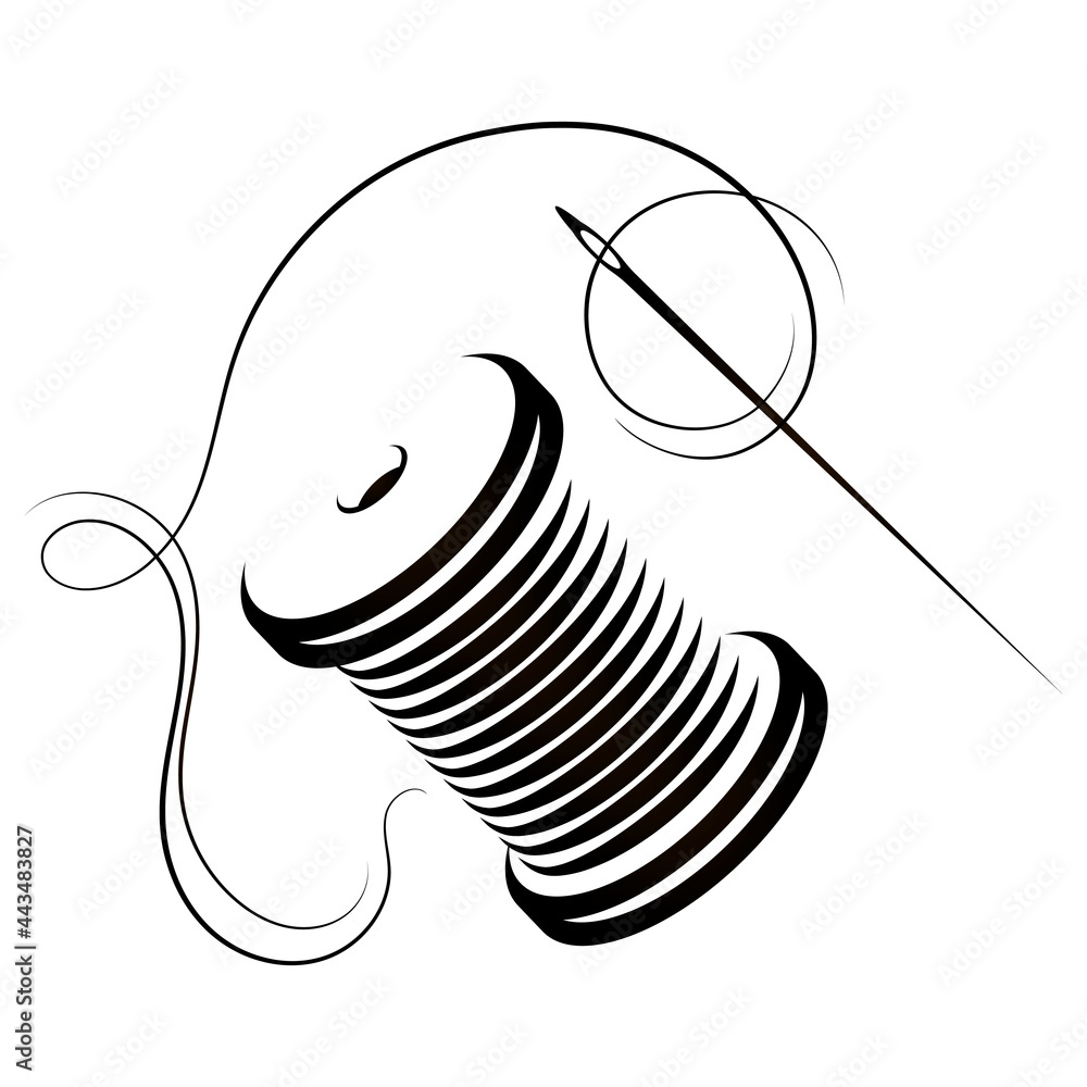 Needle with thread and spool, design for tailor sewing Stock Vector