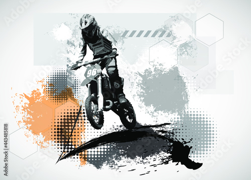 Man riding motobike, extreme sport racing, vector illustration