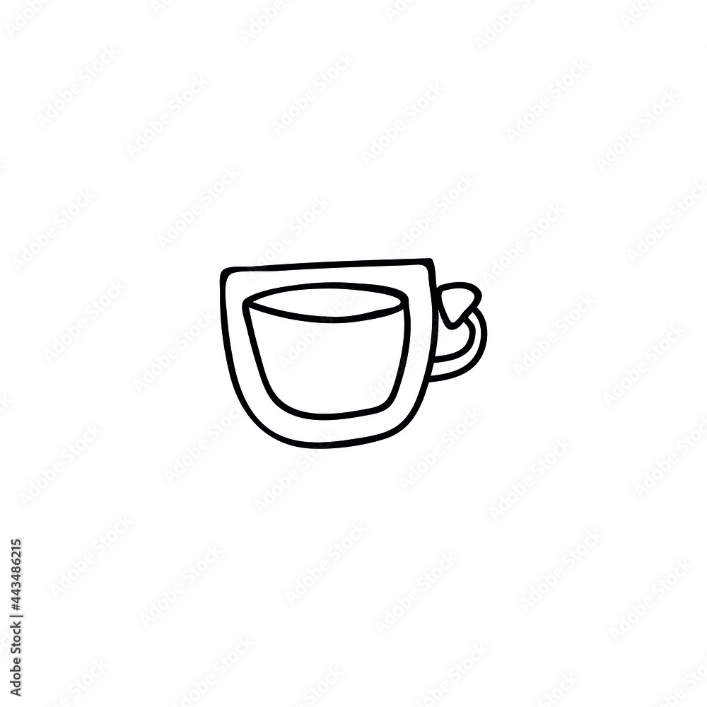 Hand drawn cup with a mushroom-shaped ear. Doodle vector illustration. Isolated on a white background. Goblincore style Hand drawn cup with a mushroom-shaped ear. Doodle vector illustration. Isolated on a white background. Goblincore style