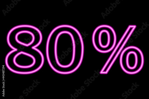80 percent inscription on a black background. Pink line in neon style.
