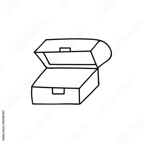 Single hand drawn open chest. Doodle vector illustration. Isolated on a white background.