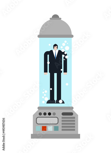 Human teleportation. Technology of transferring person in space. Future technologies concept. Teleportation capsule