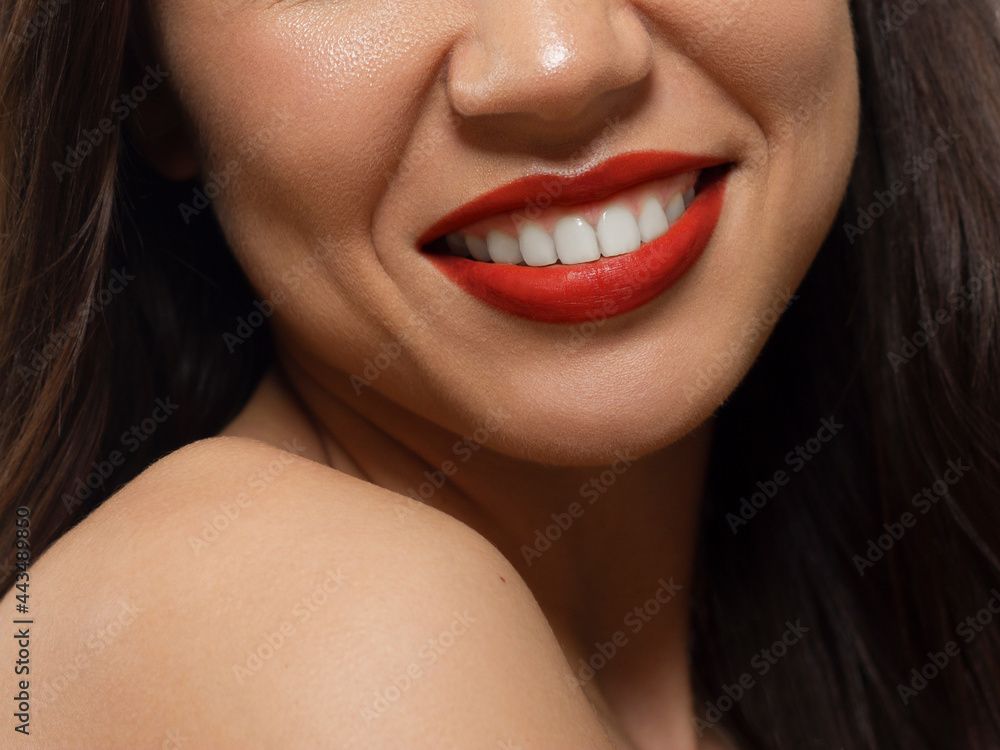 Smiling young girl. Beauty face closeup. Sexy lips. Beauty pink lip makeup detail. Beautiful make-up close-up. Sensual open mouth with tongue. Lipstick and lipgloss. White teeth Smiling young girl. Beauty face closeup. Sexy lips. Beauty pink lip makeup detail. Beautiful make-up close-up. Sensual open mouth with tongue. Lipstick and lipgloss. White teeth