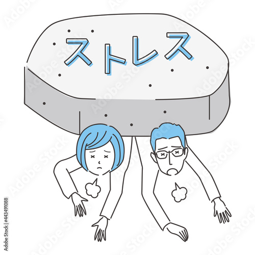 線画人物アイコン　不妊治療　妊活のストレスに押しつぶされる夫婦