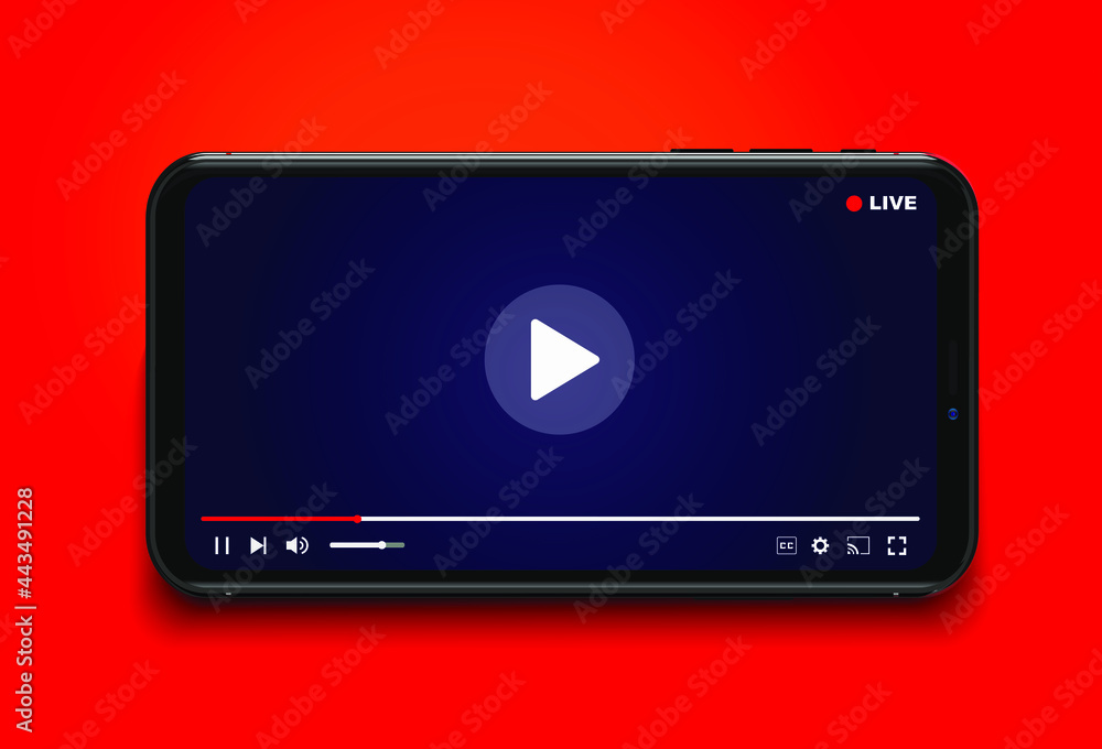 Vector illustration live stream concept with play button on smartphone screen for online broadcast, streaming service. Vector illustration live stream concept with play button on smartphone screen for online broadcast, streaming service.