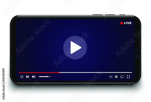 Creative vector illustration of streaming live video on smartphone isolated on white background. Art design social media webcast template. Abstract concept graphic element photo